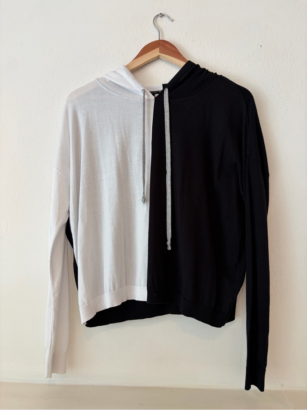 Two-Tone Black & White Split Hoodie Sweatshirt - Women NWT